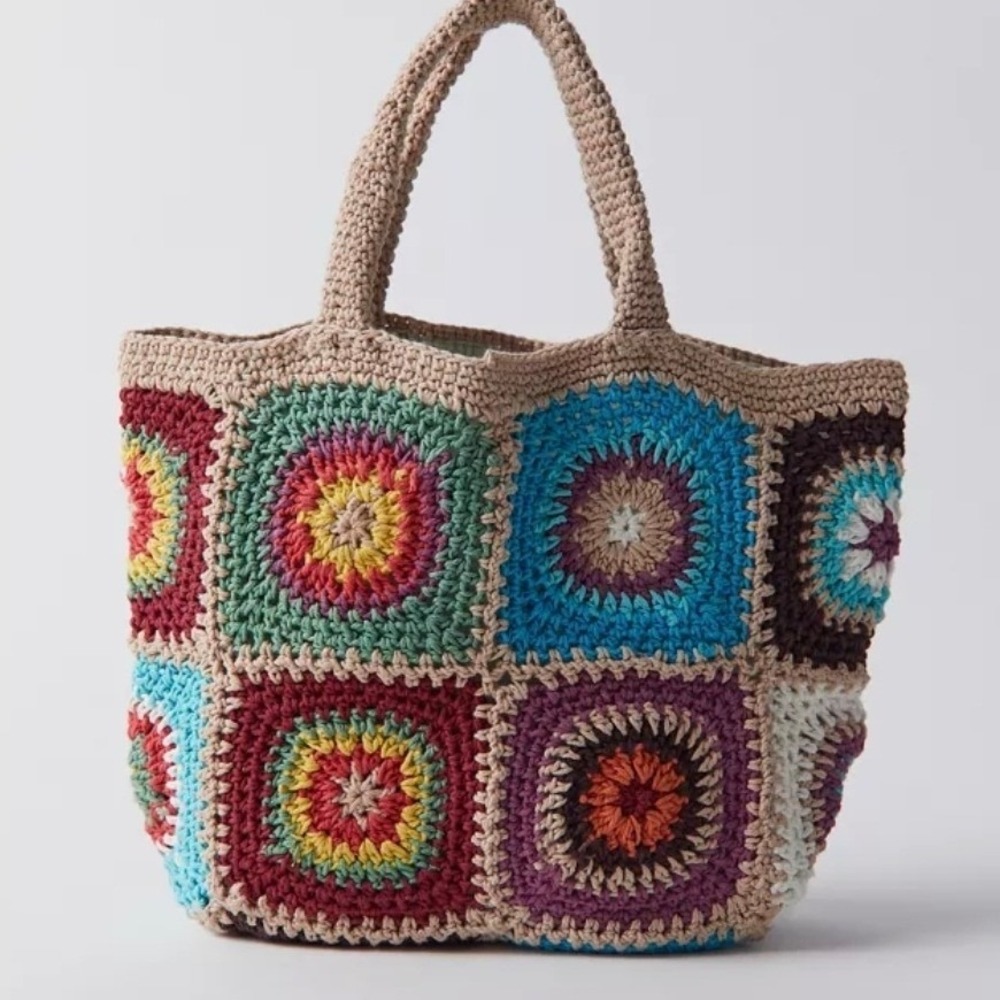 Urban Outfitters Daisy Crochet Mini Tote Granny Square Boho Patchwork Small - Picture 2 of 15
